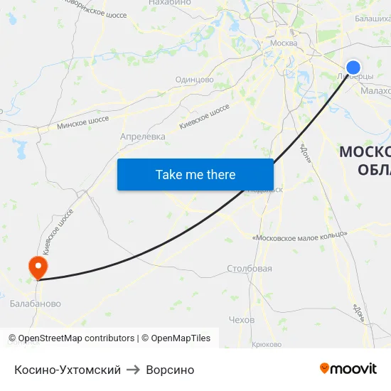 Косино-Ухтомский to Ворсино map