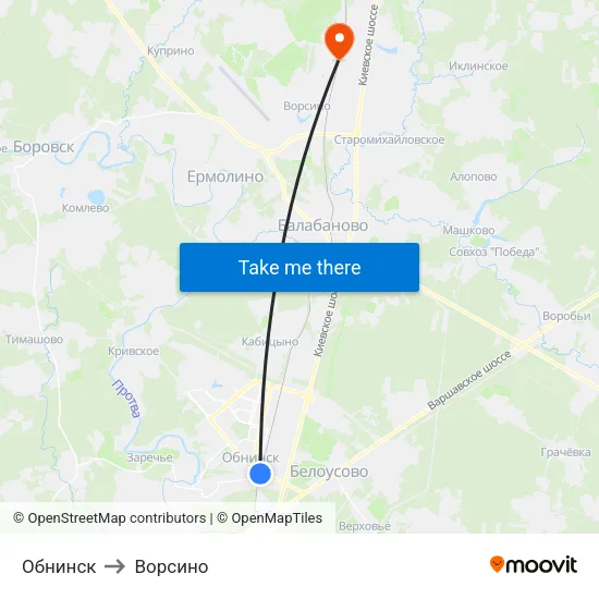 Обнинск to Ворсино map