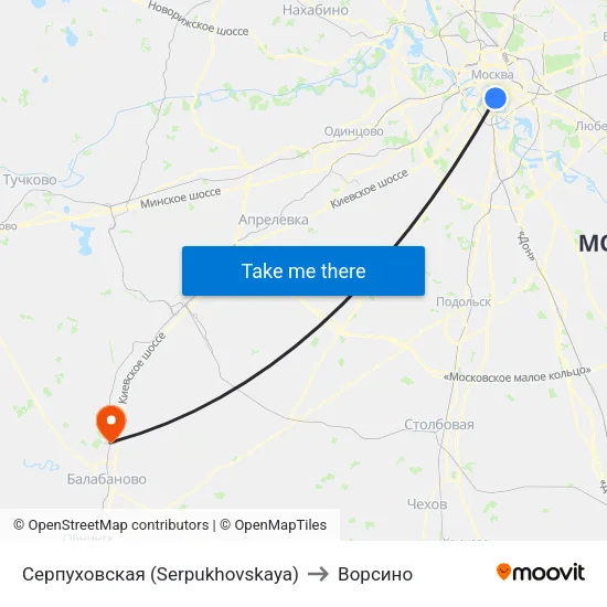 Серпуховская (Serpukhovskaya) to Ворсино map