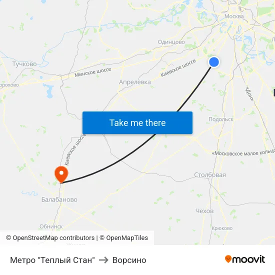 Метро "Теплый Стан" to Ворсино map