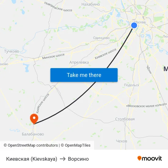Киевская (Kievskaya) to Ворсино map