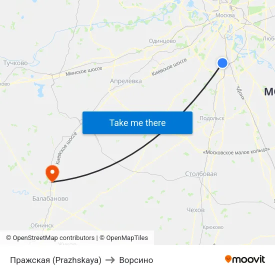 Пражская (Prazhskaya) to Ворсино map