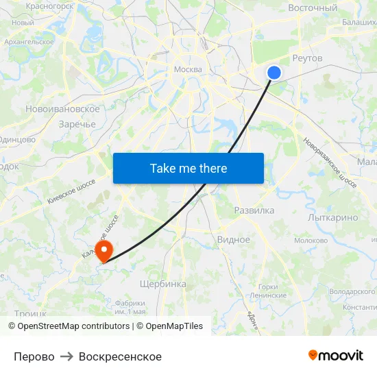 Перово to Воскресенское map