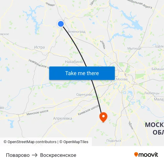 Поварово to Воскресенское map