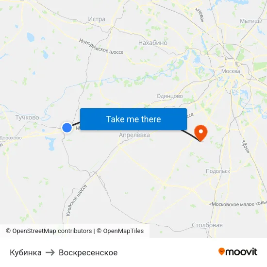 Кубинка to Воскресенское map