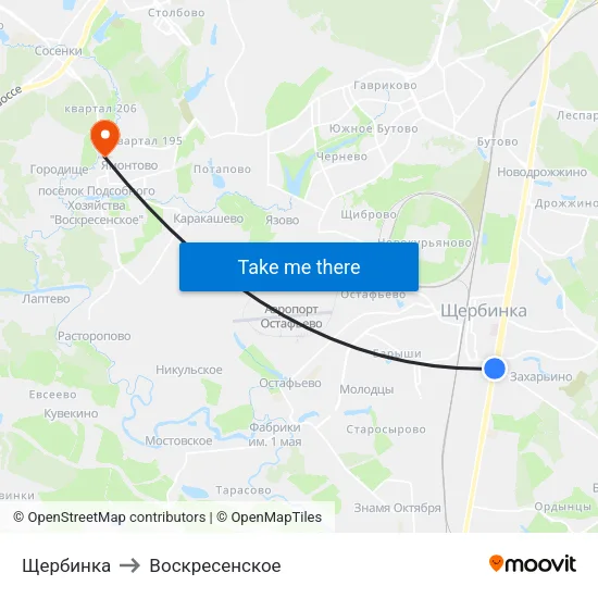 Щербинка to Воскресенское map