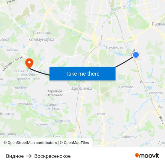 Видное to Воскресенское map