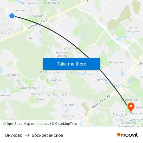 Внуково to Воскресенское map