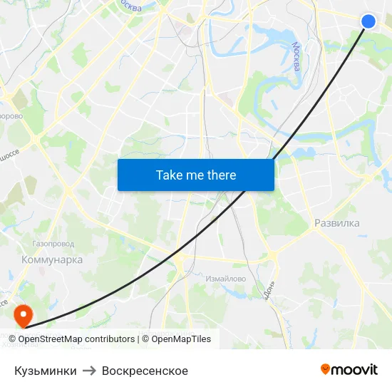 Кузьминки to Воскресенское map