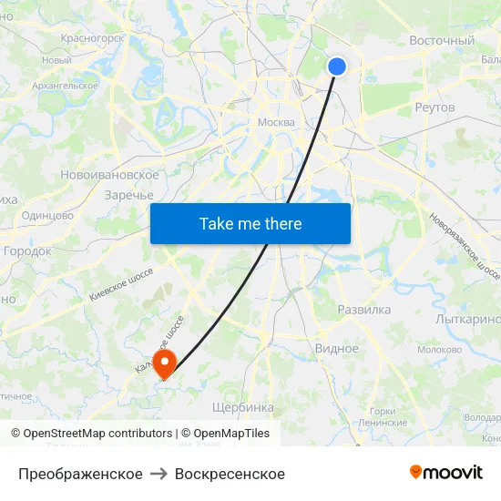 Преображенское to Воскресенское map