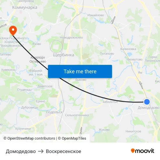 Домодедово to Воскресенское map