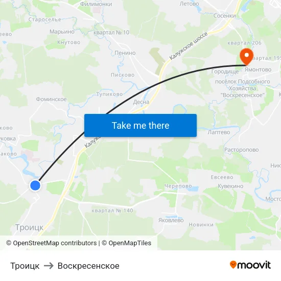 Троицк to Воскресенское map