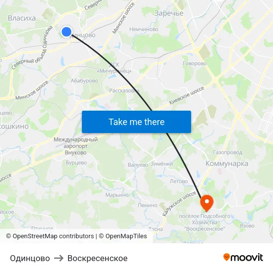 Одинцово to Воскресенское map