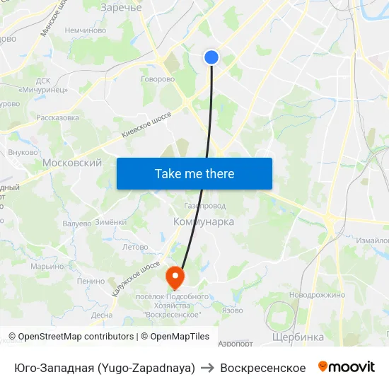 Юго-Западная (Yugo-Zapadnaya) to Воскресенское map