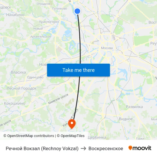 Речной Вокзал (Rechnoy Vokzal) to Воскресенское map