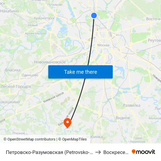 Петровско-Разумовская (Petrovsko-Razumovskaya) to Воскресенское map