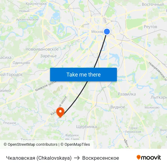 Чкаловская (Chkalovskaya) to Воскресенское map