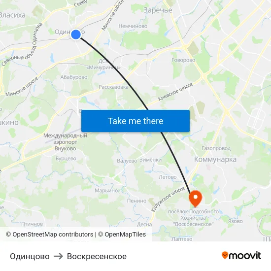 Одинцово to Воскресенское map