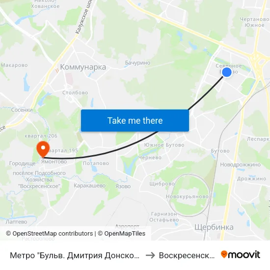 Метро "Бульв. Дмитрия Донского" to Воскресенское map