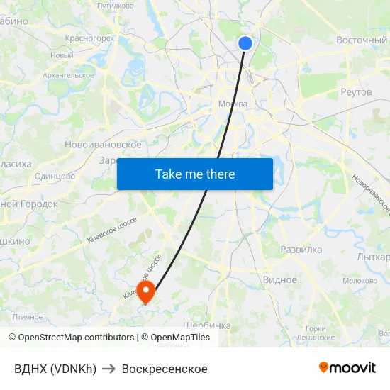 ВДНХ (VDNKh) to Воскресенское map