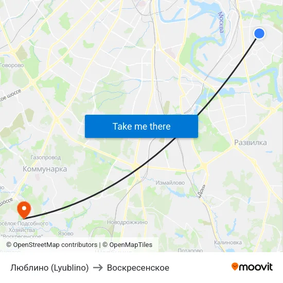 Люблино (Lyublino) to Воскресенское map