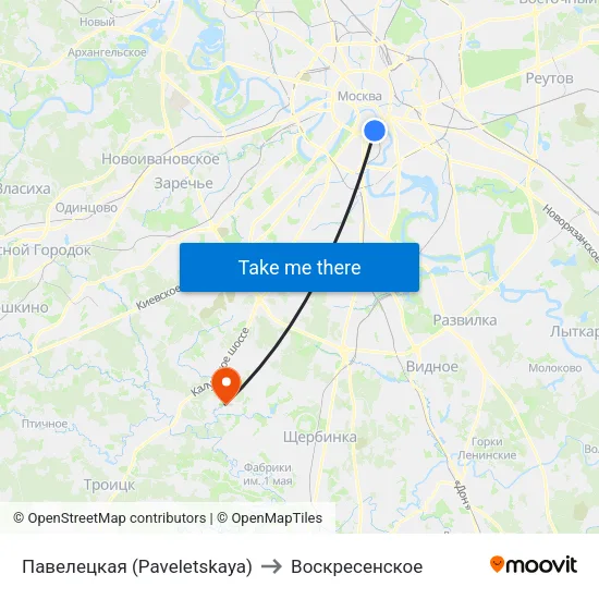 Павелецкая (Paveletskaya) to Воскресенское map