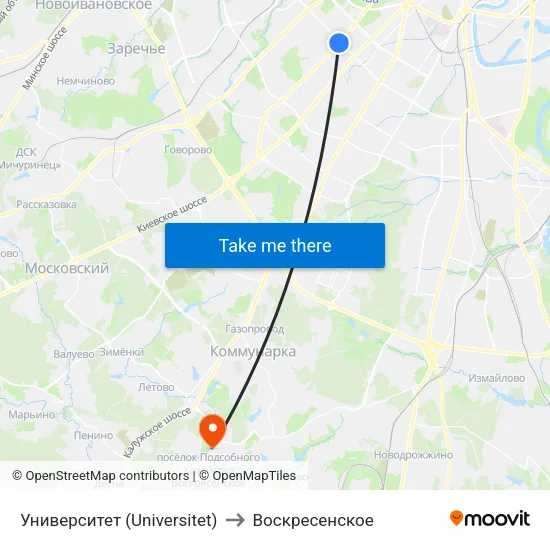 Университет (Universitet) to Воскресенское map
