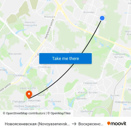 Новоясеневская (Novoyasenevskaya) to Воскресенское map