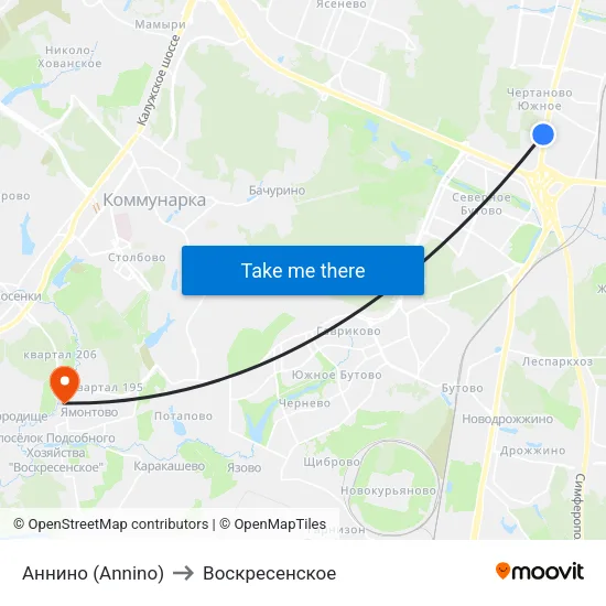Аннино (Annino) to Воскресенское map
