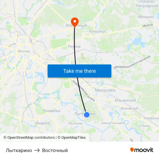 Лыткарино to Восточный map