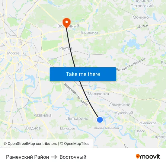 Раменский Район to Восточный map
