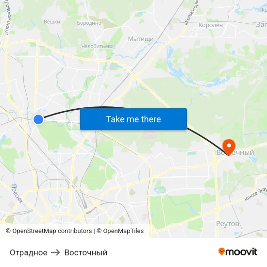Отрадное to Восточный map