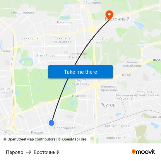 Перово to Восточный map