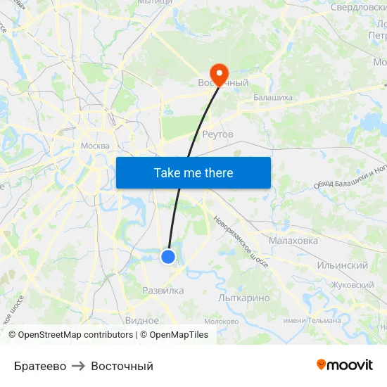 Братеево to Восточный map