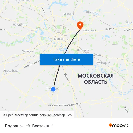 Подольск to Восточный map