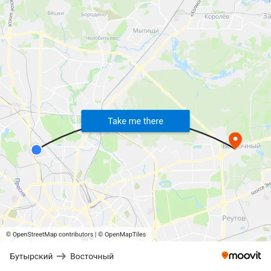 Бутырский to Восточный map