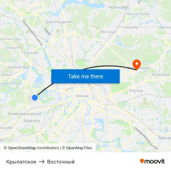 Крылатское to Восточный map