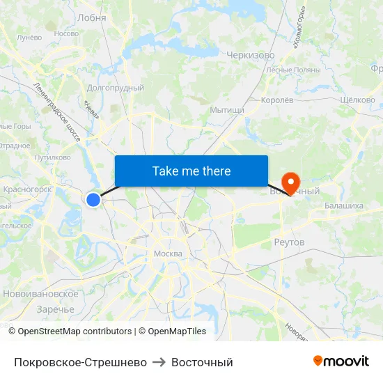 Покровское-Стрешнево to Восточный map