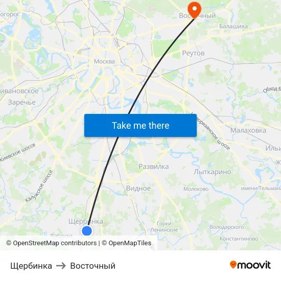 Щербинка to Восточный map