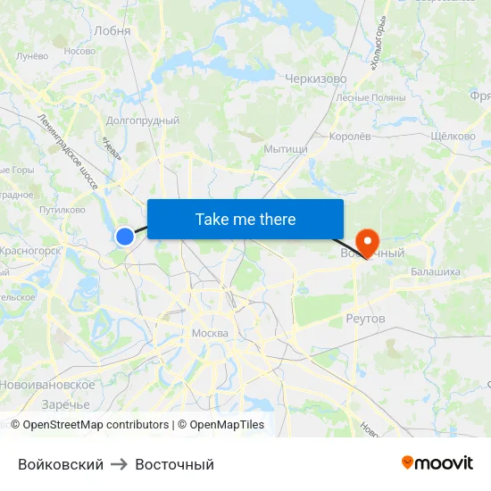 Войковский to Восточный map
