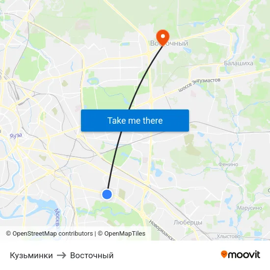 Кузьминки to Восточный map