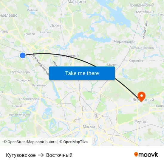Кутузовское to Восточный map
