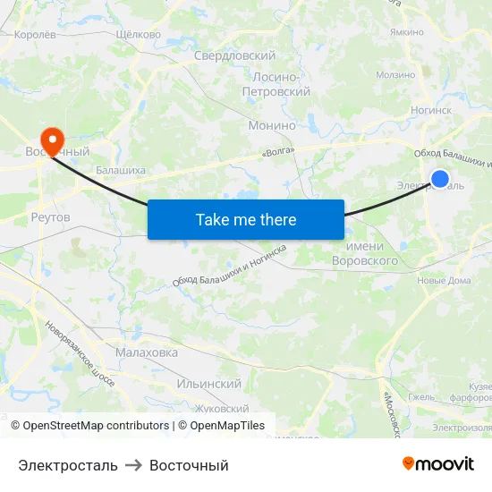 Электросталь to Восточный map