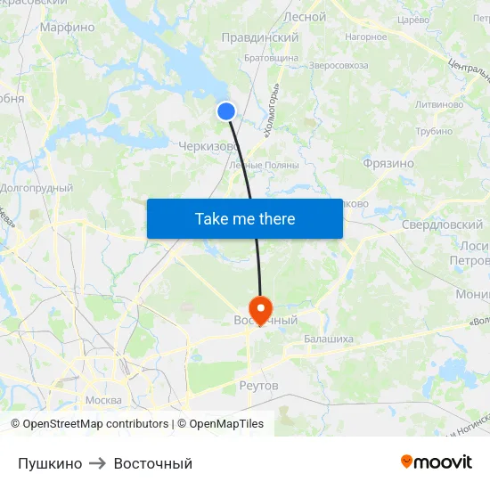 Пушкино to Восточный map