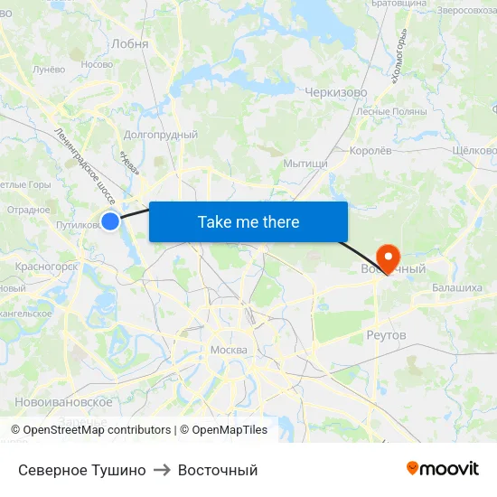 Северное Тушино to Восточный map
