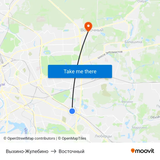 Выхино-Жулебино to Восточный map