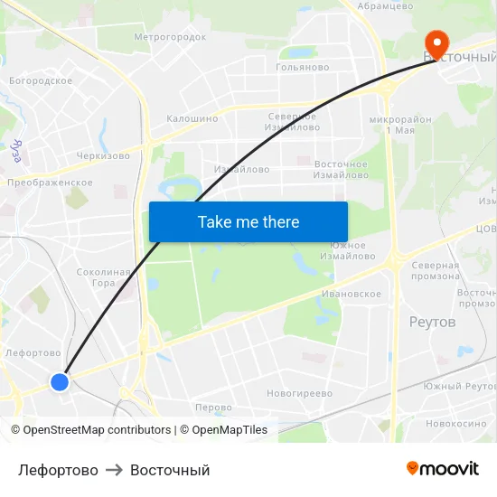Лефортово to Восточный map