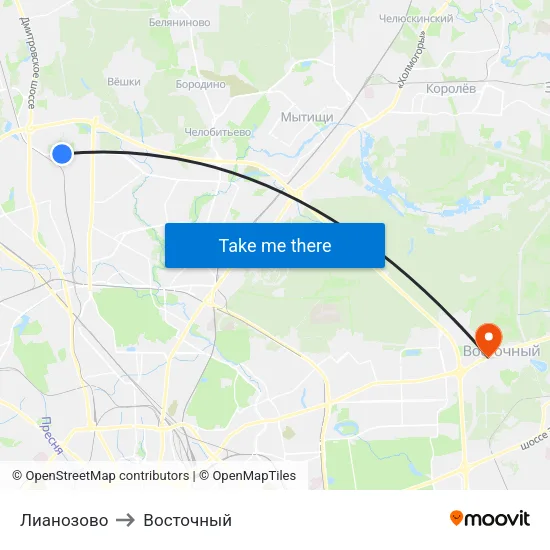 Лианозово to Восточный map