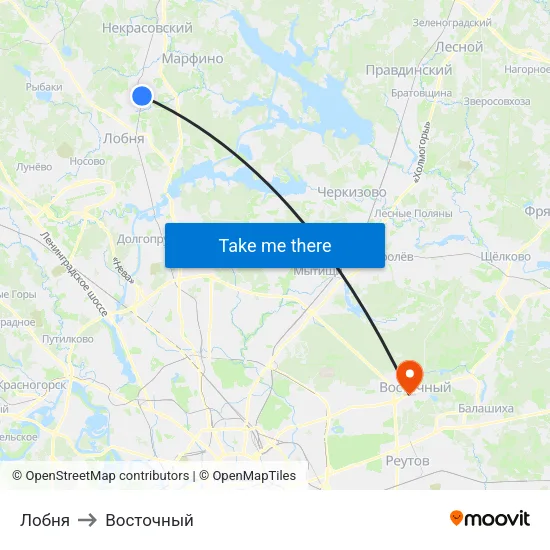 Лобня to Восточный map
