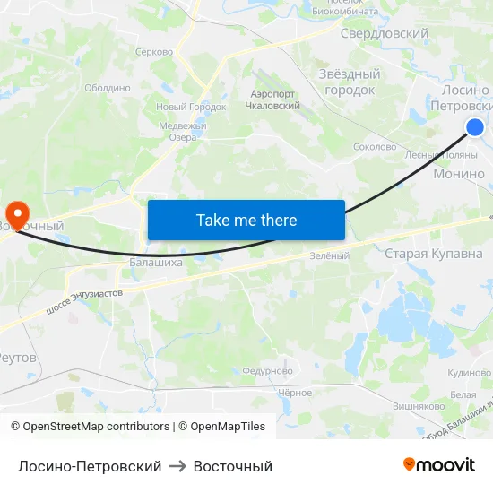 Лосино-Петровский to Восточный map